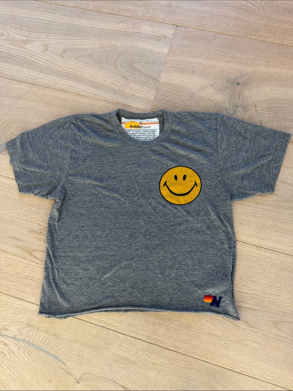 Aviator Nation Grey Tee with Yellow Smiley Face
